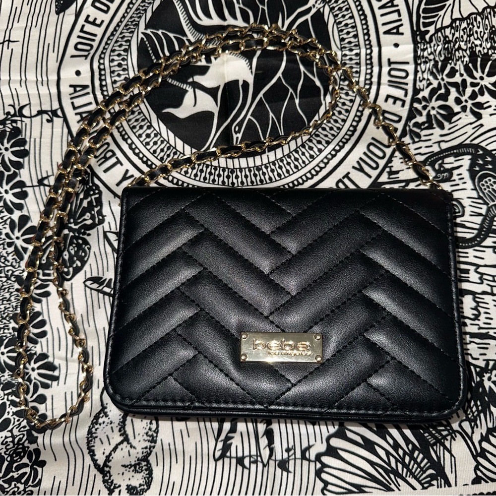 EUC Bebe Mini Sofia Crossbody Black Bag with Gold Chain 💗 Perfect Gift 💗